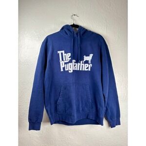 Port & Company The Pugfather Blue Hoodie Mens Large Graphic Sweatshirt Dog Dad
